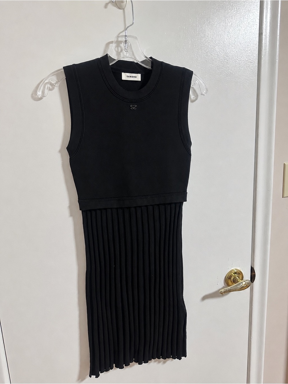 Sandro Black Sleeveless Pleated Midi Dress